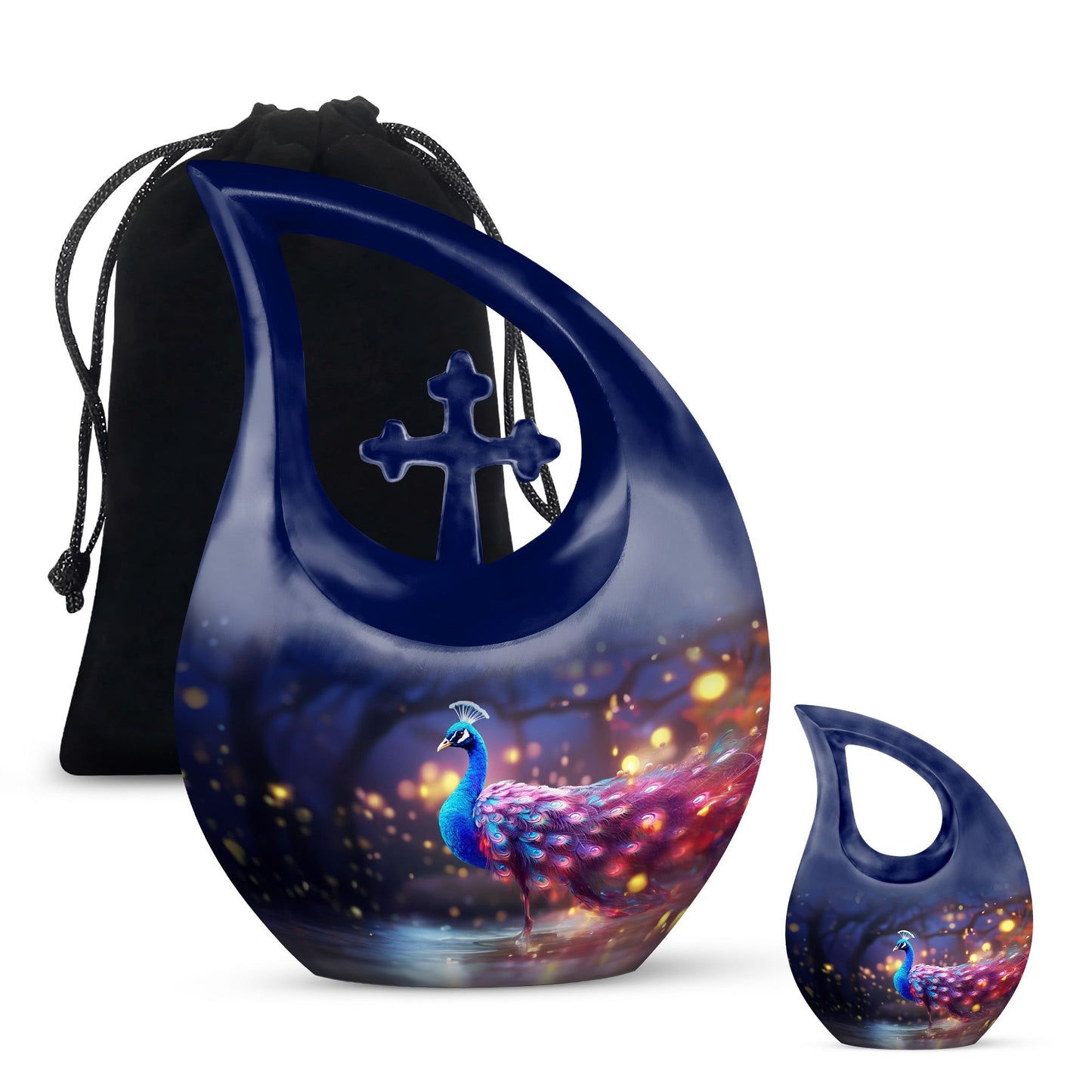 Peacock themed cremation urn