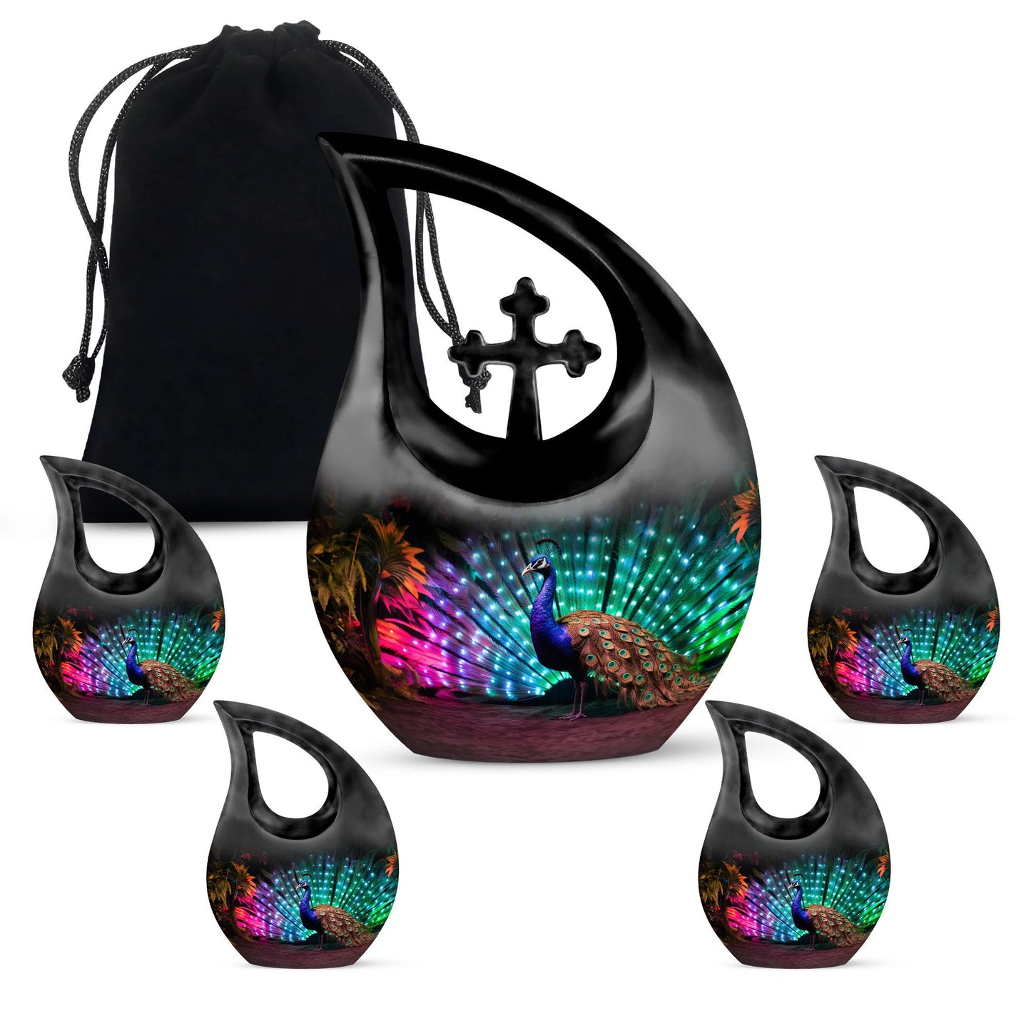 Cross Drop design Peacock Urn for ashes