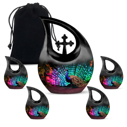 Cross Drop design Peacock Urn for ashes