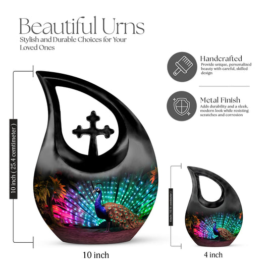 Cross Drop design Peacock Urn for ashes