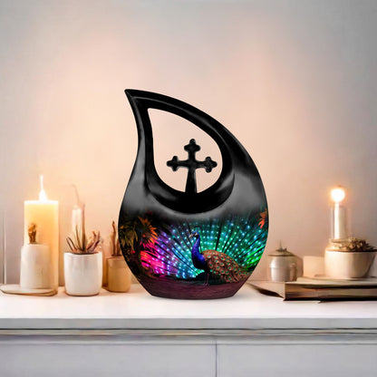 Cross Drop design Peacock Urn for ashes