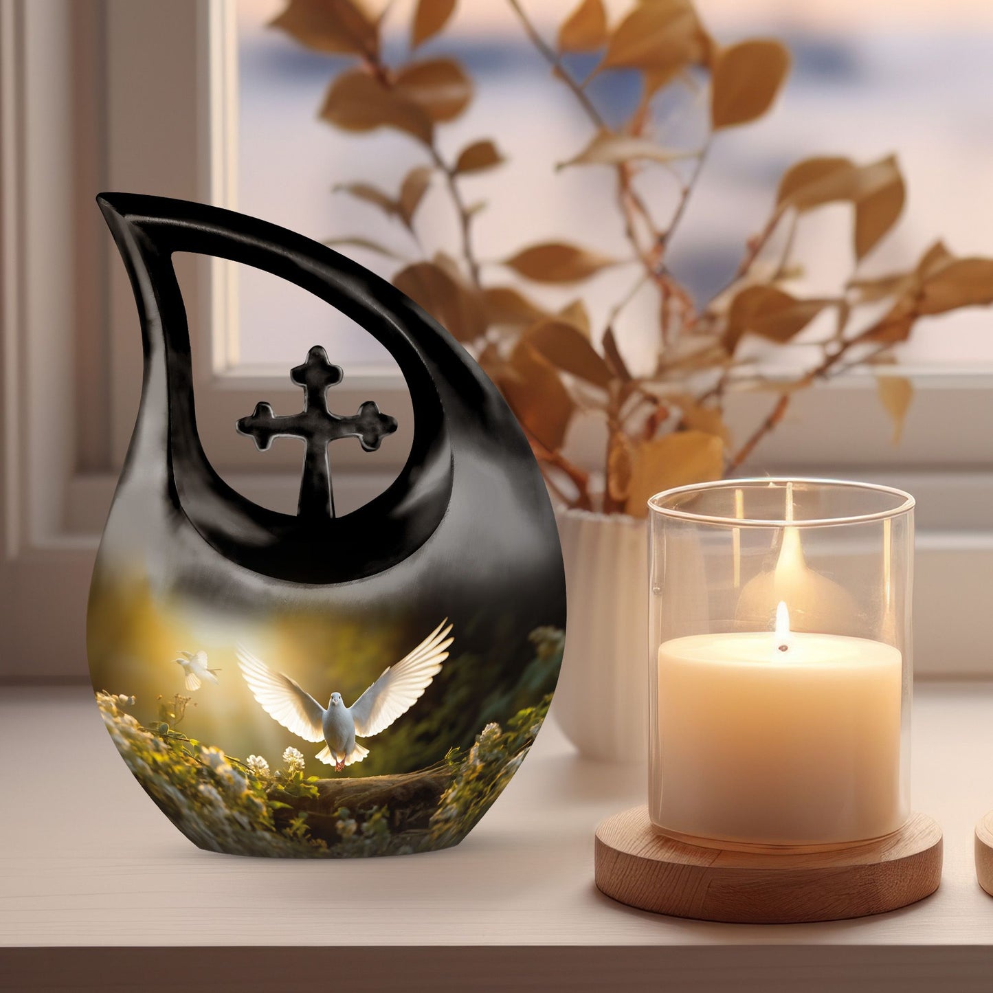 Dove Bird Cross Drop urn