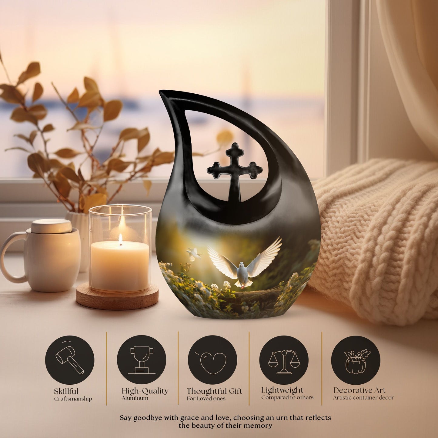 Dove Bird Cross Drop urn