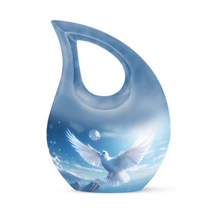 Blue 10-inch Dove Bird Urn with Cross Drop
