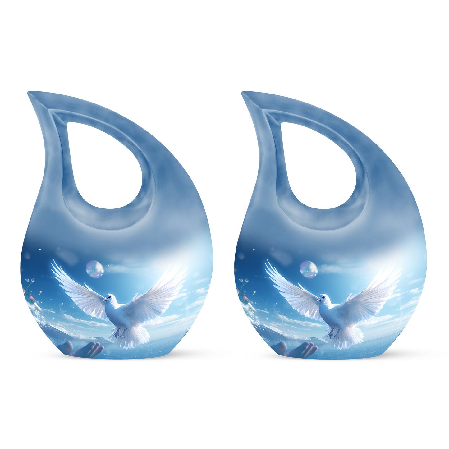 Blue 10-inch Dove Bird Urn with Cross Drop