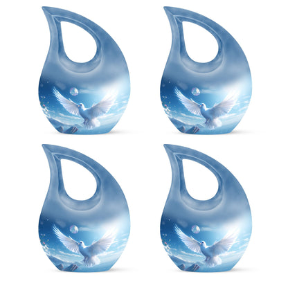 Blue 10-inch Dove Bird Urn with Cross Drop