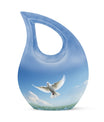 Blue Dove Bird Urn with Cross Drop design, Large 