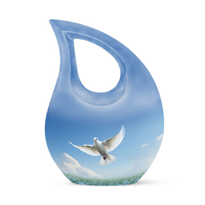 Blue Dove Bird Urn with Cross Drop design, Large 