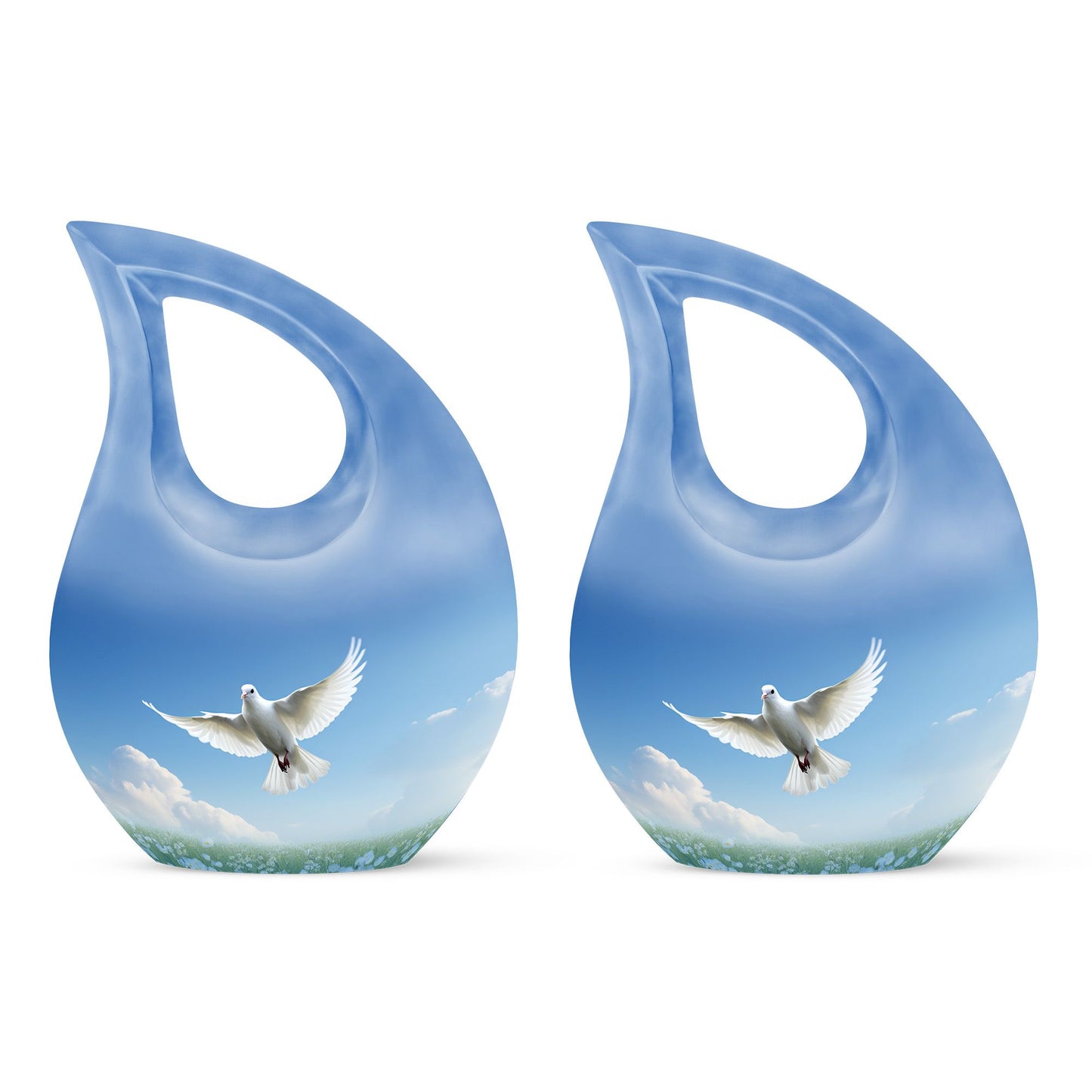 Blue Dove Bird Urn with Cross Drop design, Large 