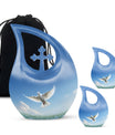 Blue Dove Bird Urn with Cross Drop design, Large 