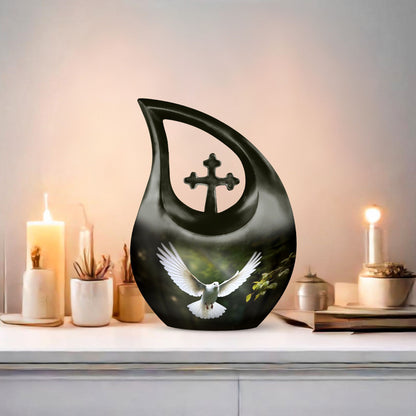 10-inch Dove Bird urn with Cross Drop design