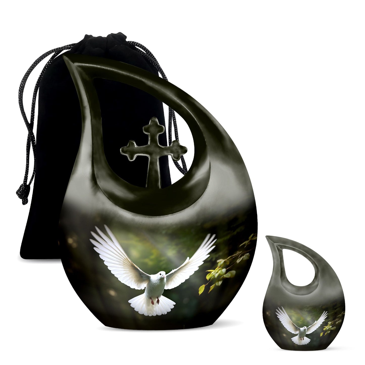 10-inch Dove Bird urn with Cross Drop design