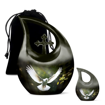 10-inch Dove Bird urn with Cross Drop design