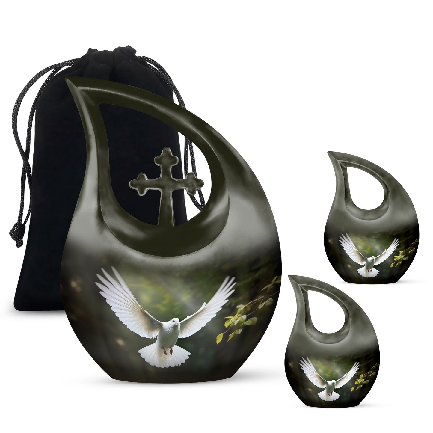 10-inch Dove Bird urn with Cross Drop design