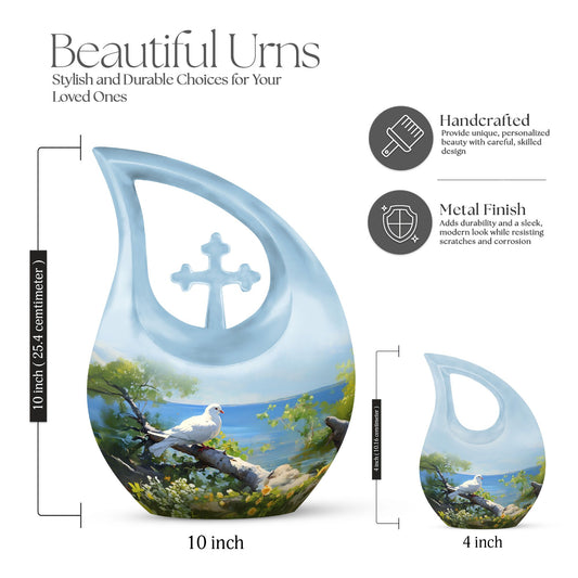 Dove Bird themed, 10-inch Cross Drop Design Cremation