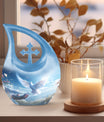 10-inch Dove Bird Urn with Cross Drop design, 