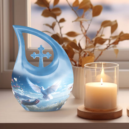 10-inch Dove Bird Urn with Cross Drop design, 