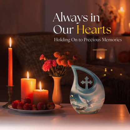 10-inch Dove Bird Urn with Cross Drop design, 