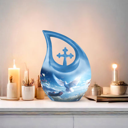 10-inch Dove Bird Urn with Cross Drop design, 