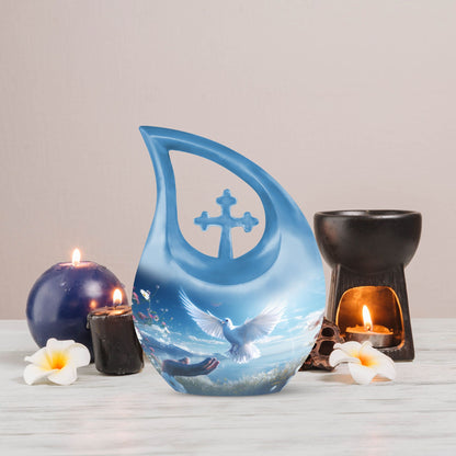 10-inch Dove Bird Urn with Cross Drop design, 