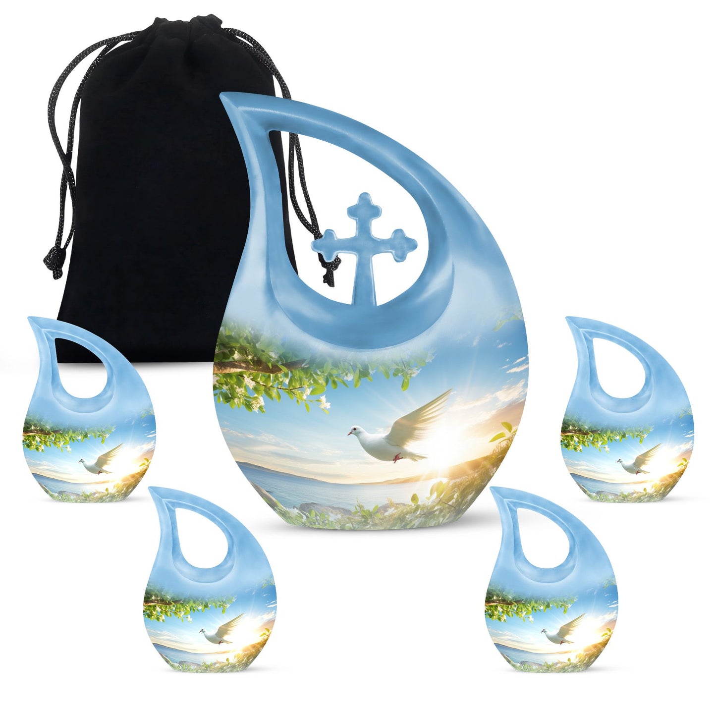 10-inch Dove Bird Urn with Cross Drop design, personalized 