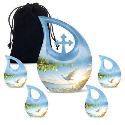 10-inch Dove Bird Urn with Cross Drop design, personalized 