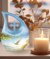 10-inch Dove Bird Urn with Cross Drop design, personalized 