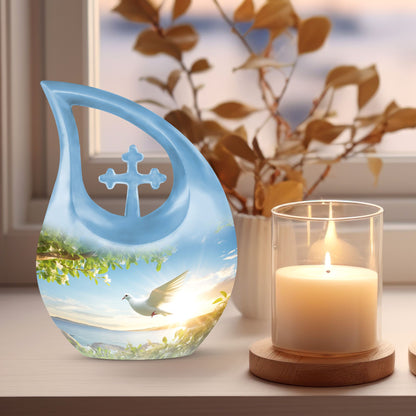 10-inch Dove Bird Urn with Cross Drop design, personalized 