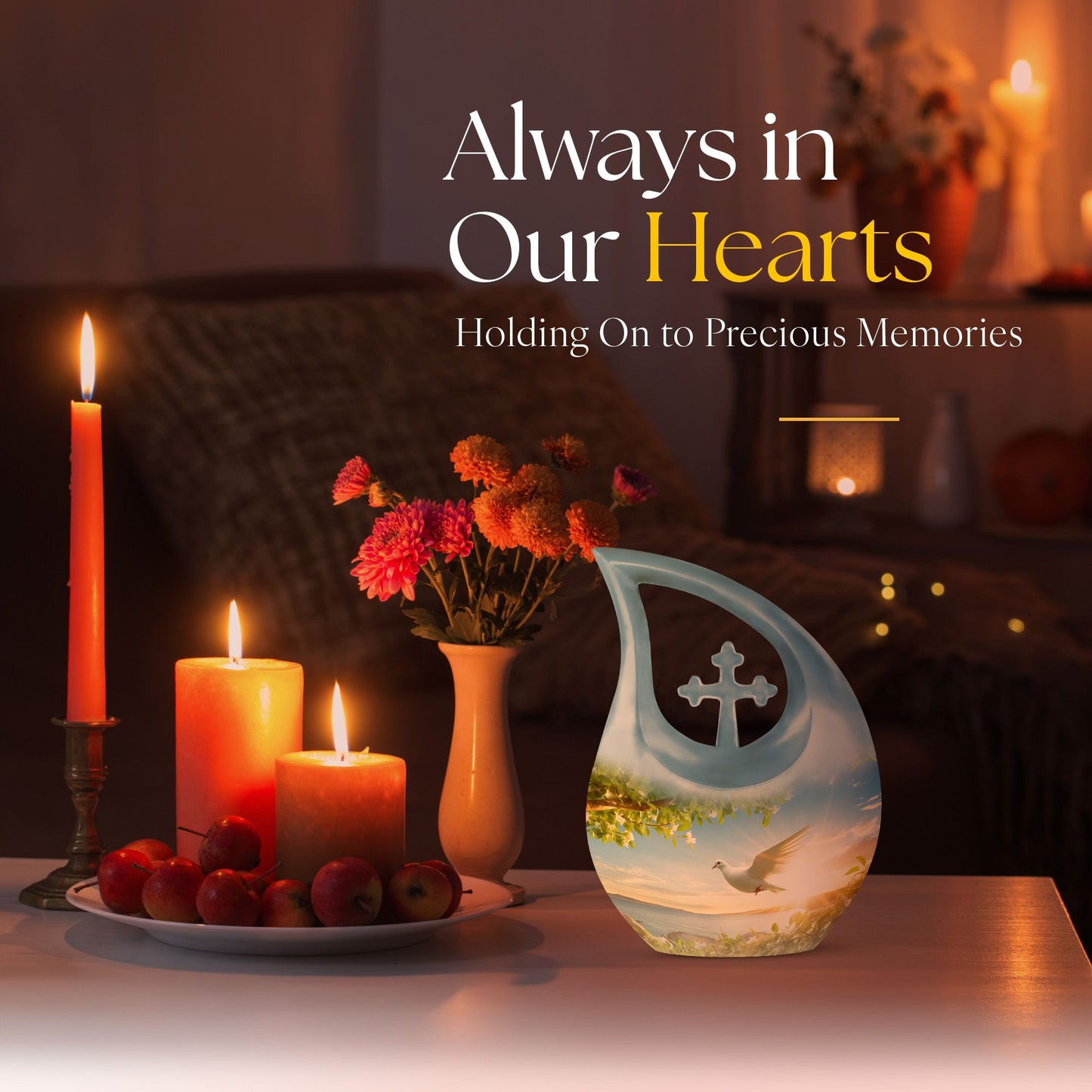 10-inch Dove Bird Urn with Cross Drop design, personalized 