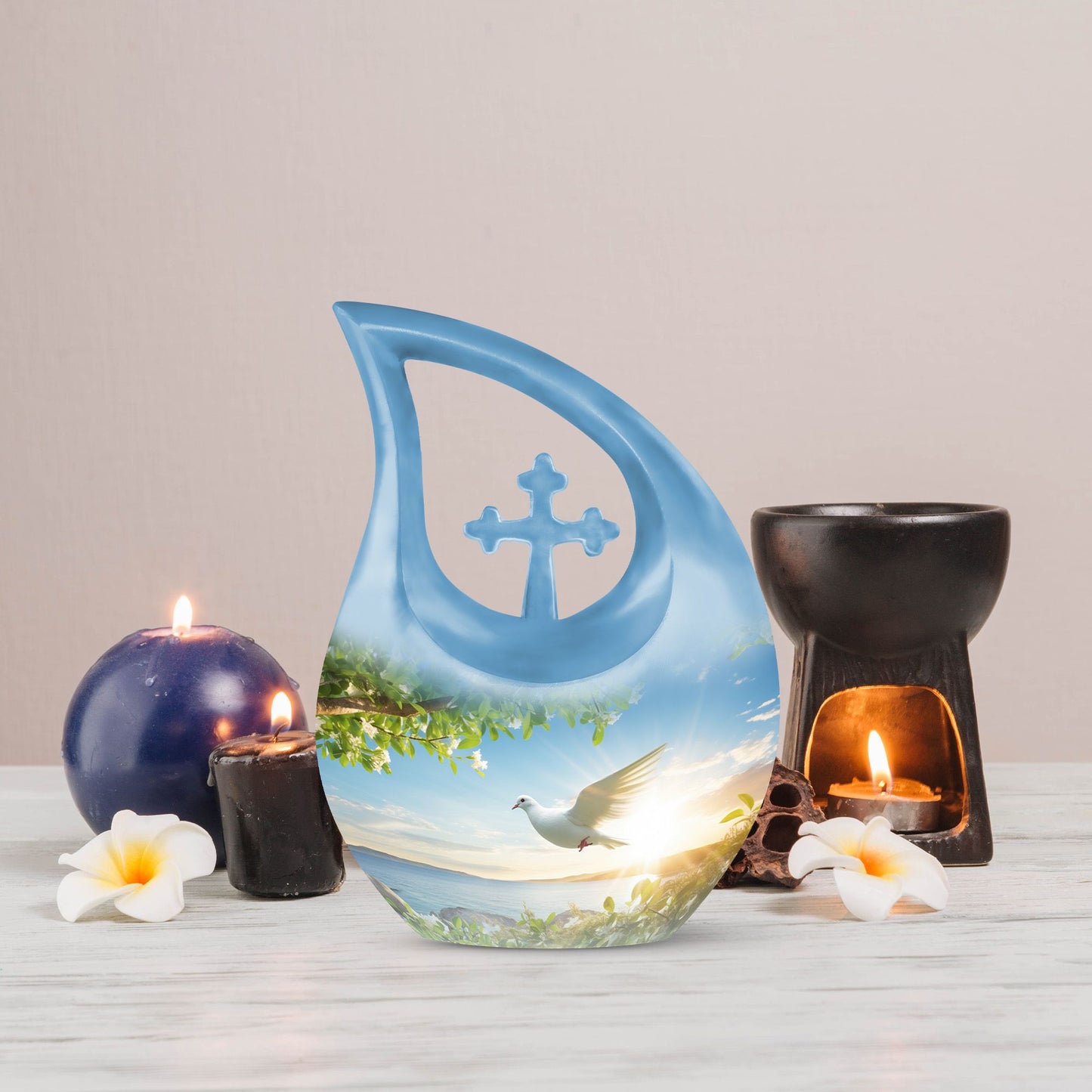 10-inch Dove Bird Urn with Cross Drop design, personalized 
