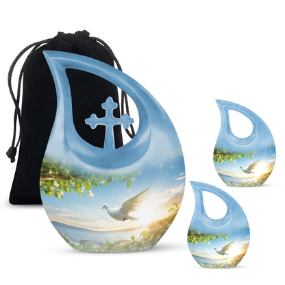 10-inch Dove Bird Urn with Cross Drop design, personalized 