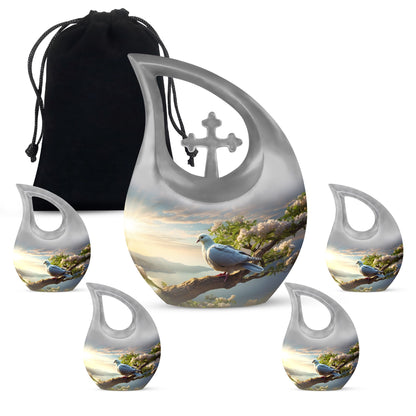 10-inch Dove Bird Urn with Cross Drop design,