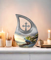 10-inch Dove Bird Urn with Cross Drop design,