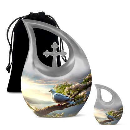 10-inch Dove Bird Urn with Cross Drop design,
