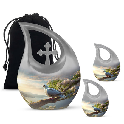 10-inch Dove Bird Urn with Cross Drop design,