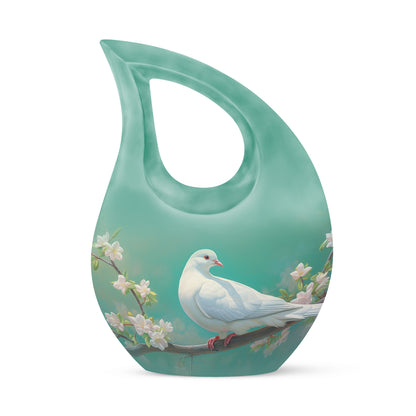 White Personalized Bird Cremation Urn for Mom - 10-inch, 200 cu in - Yatskia