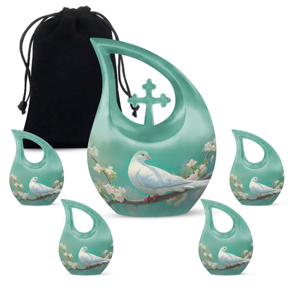 10-inch Dove Bird Urn for ashes with Cross Drop design