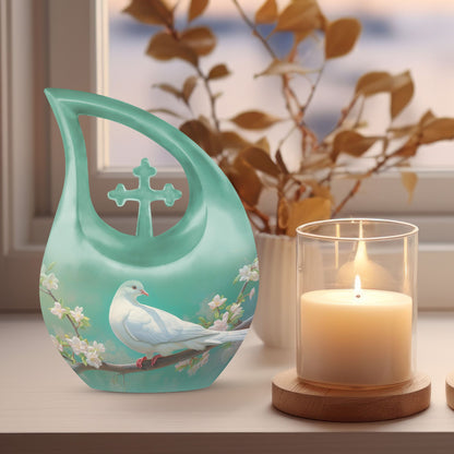 10-inch Dove Bird Urn for ashes with Cross Drop design