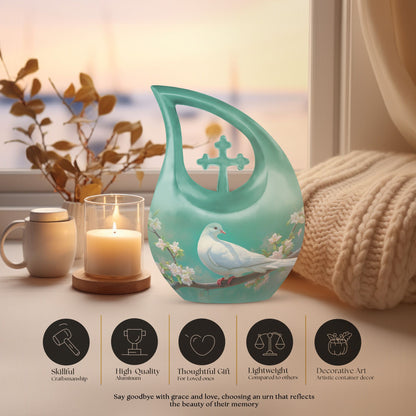 10-inch Dove Bird Urn for ashes with Cross Drop design