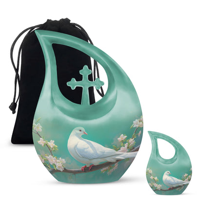 10-inch Dove Bird Urn for ashes with Cross Drop design