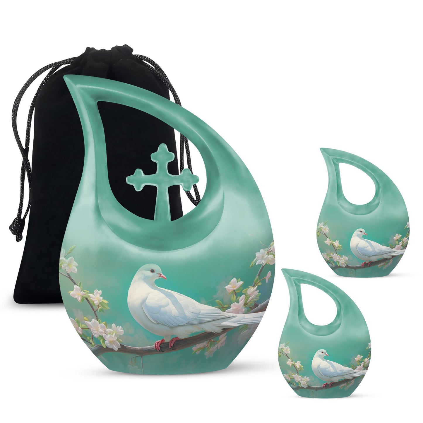 10-inch Dove Bird Urn for ashes with Cross Drop design