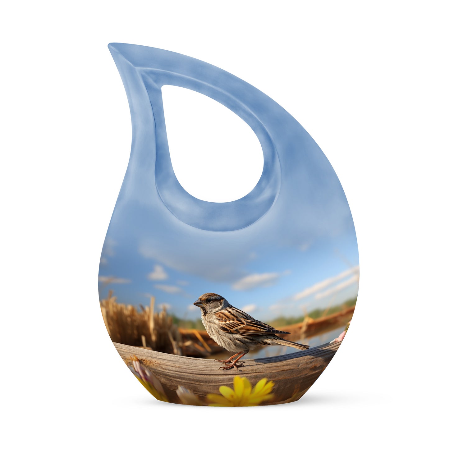 Blue Personalized Bird Cremation Urn for Human Ashes - 10-inch, 3 cu in - Yatskia