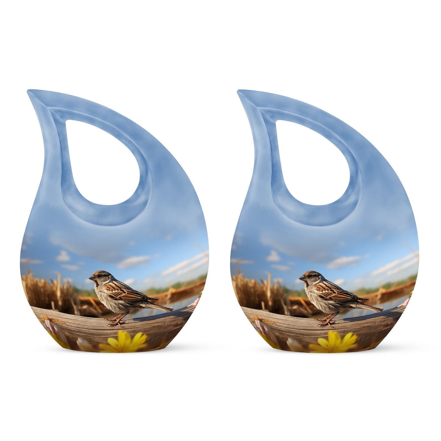 Blue Personalized Bird Cremation Urn for Human Ashes - 10-inch, 3 cu in - Yatskia
