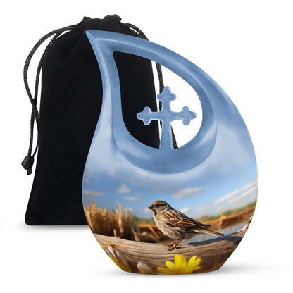 10 inch Sparrow Urn with Cross Drop design for ashes, 