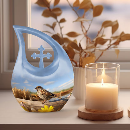 Green Personalized Bird Keepsake Urn for Human Ashes - 10-inch, 3 cu in - Yatskia