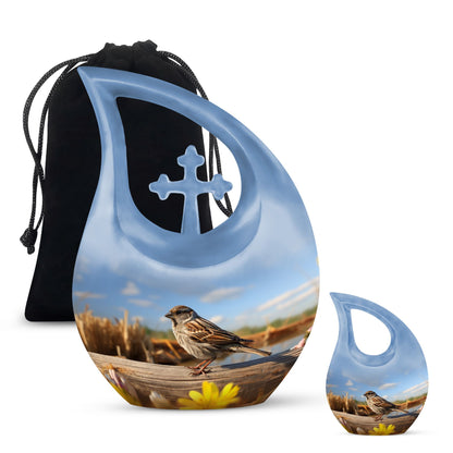 10 inch Sparrow Urn with Cross Drop design for ashes, 