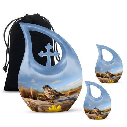 10 inch Sparrow Urn with Cross Drop design for ashes, 