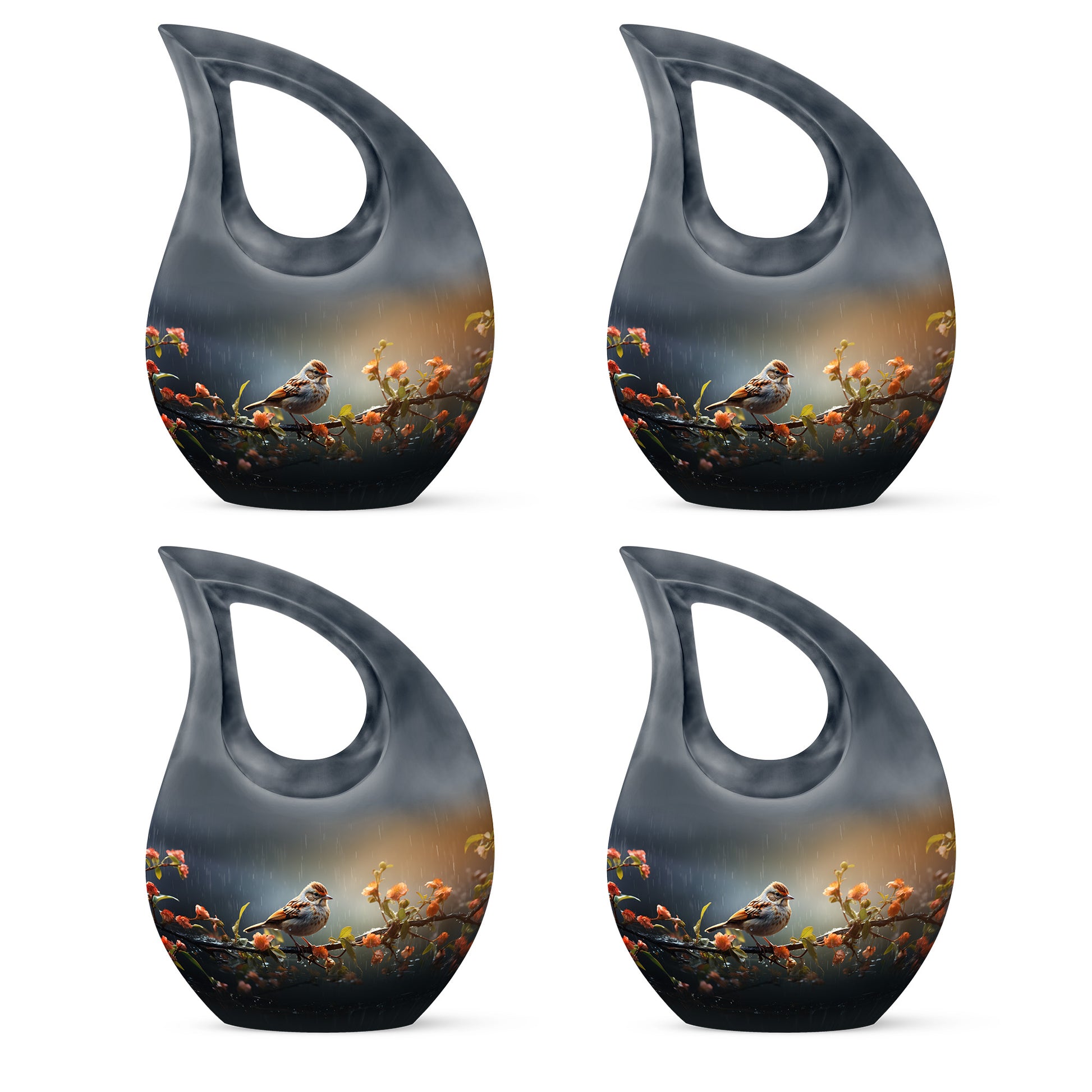 Sparrow on Branch Cremation Urn for Human Ashes - Bird in Rain Memorial