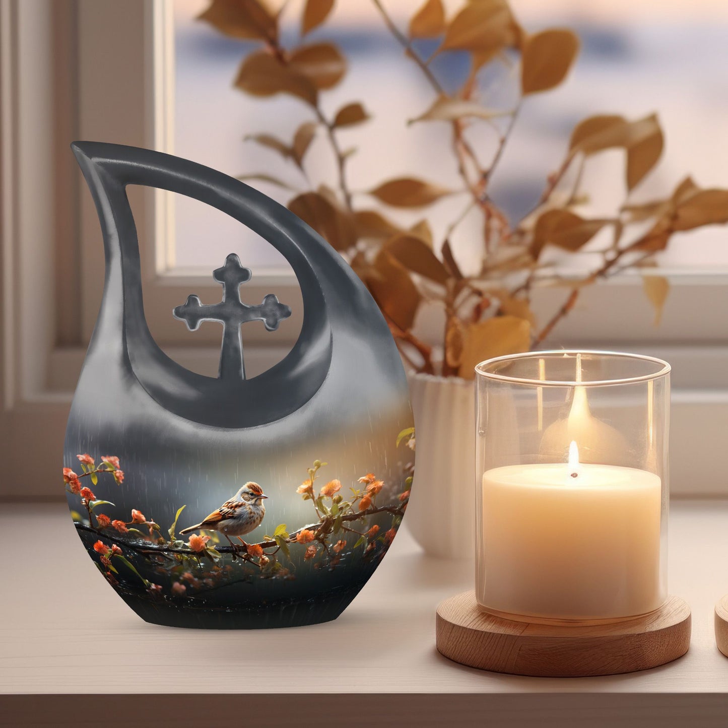 10 inch Cross Drop Sparrow Urn, Aluminium Cremation