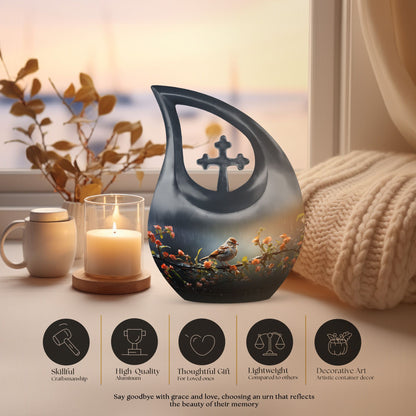 10 inch Cross Drop Sparrow Urn, Aluminium Cremation